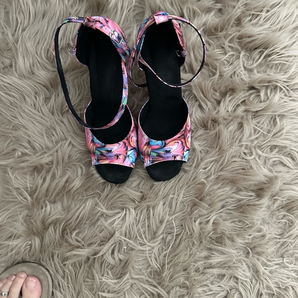 Floral Pink Women's dance shoes with suede soles 3. 1/8 heel